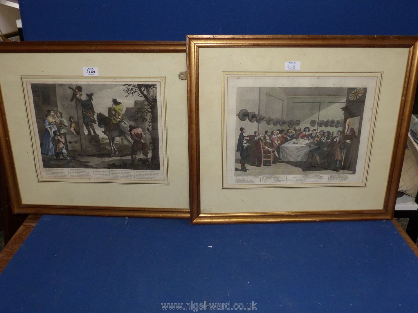 Two framed and mounted Etchings titled 'The Committee' and 'Hudibras Triumphant',