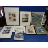 A box of pictures including black & white photos including Stokesay castle,