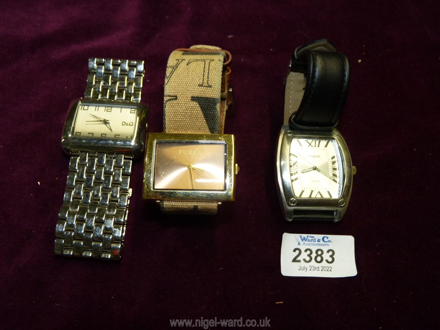 A Furla steel collection watch, D&G square watch and Citron Quartz gents watch. - Image 2 of 2