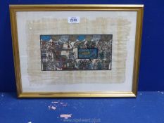 A framed Egyptian painting on Papyrus paper.