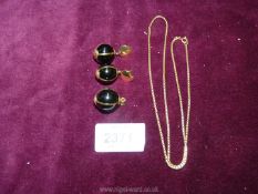 A 14kt gold box link chain with polished stone pendant and matching earrings set on 22 ct gold