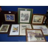 A quantity of Prints to include Sailing ships on rough sea, Parisian river scene,