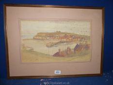 A framed Watercolour of Whitby Harbour, Yorkshire by Charles R. Swinstead 1952.