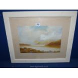 A framed and mounted Watercolour depicting a Loch scene with boats,