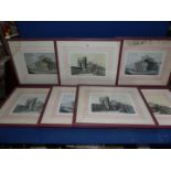 Seven framed Prints of Italian buildings.