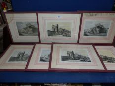 Seven framed Prints of Italian buildings.