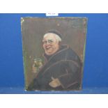 A small framed Oil on board, 3/4 portrait depicting Monk sat with glass in hand,