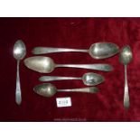 Six Dublin silver spoons dated 1791 by maker J.P- John Pittar, engraved with a hand grasping a fish.