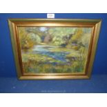 Audrey Thornton: signed oil on canvas of an Impressionist landscape with Lily pond, circa 1950,