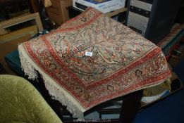 A duck egg blue & terracotta Persian style rug. 35" wide x 52" long.