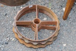 Two cast iron Cambridge roller wheels 19" diameter.