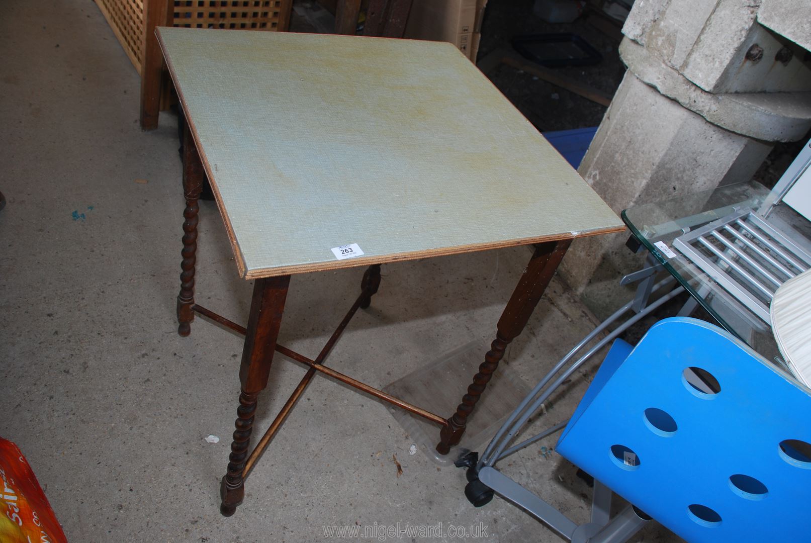 A table with part barley twist legs, 2' x 2' x 32".