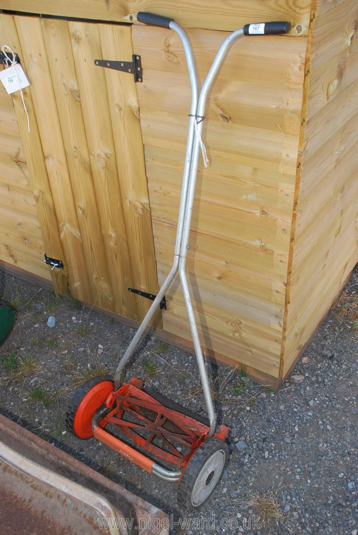 A hand operated Flymo cylinder mower - no grass box.