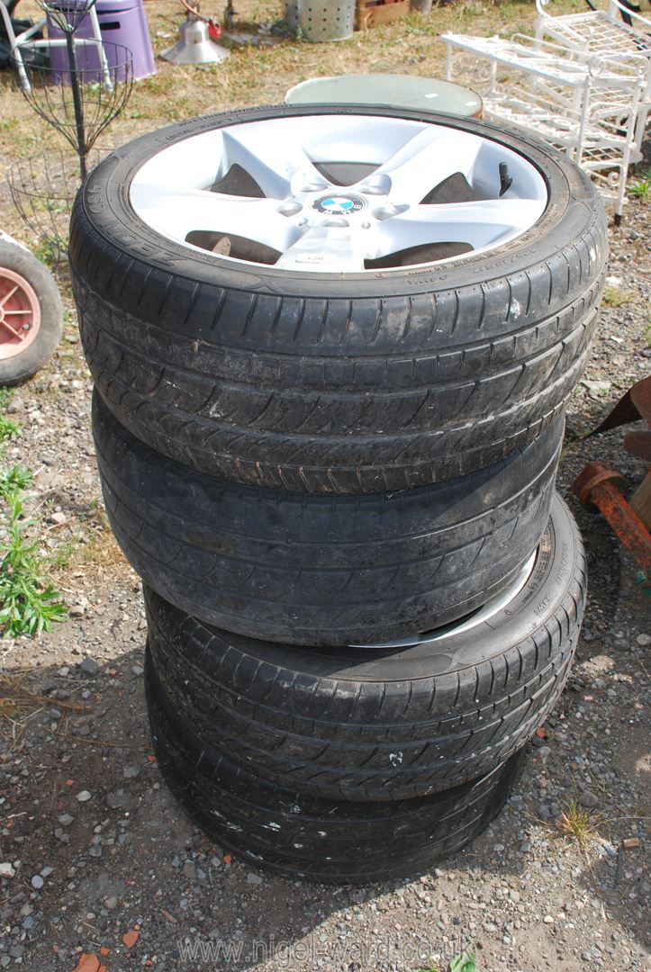 4 BMW alloy wheels and part worn tyres 225/45R17 94W.