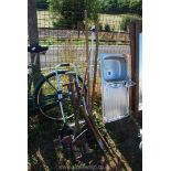 A quantity of old garden tools and folding sack truck.