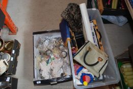 A box of miscellaneous items and a box of costume jewellery.