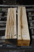 Two pieces of 7 1/2" x 6" oak timber 38" and 42" long.