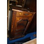 A display cupboard with small drawer and marquetry inlay, a/f.