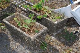 A pair of brick effect concrete rectangular planters 21 1/2" x 9 1/2" x 11".