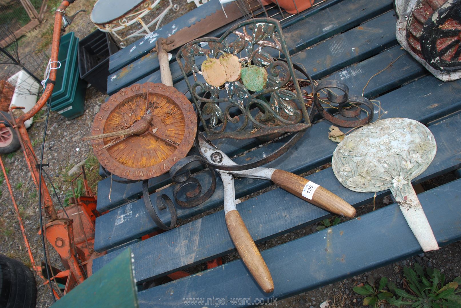 A quantity of garden signs, metal pot stands, bird table, etc (a/f). - Image 2 of 2