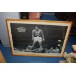 A large framed poster of Muhammad Ali, 40" x 29".