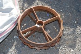 Two cast iron Cambridge roll rings, 18" diameter.