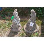 A concrete gnome and mermaid 14" tall.