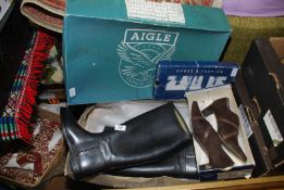 A pair of Aigle riding boots, size 5 and a pair of Gabor heeled shoes, size 4.