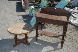 A Pine washstand and a coffee table, washstand 33'' wide x 16'' deep x 35'' high.