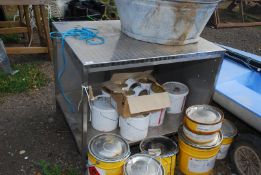 A large stainless steel kitchen work top with lower shelf 40" x 32" x 32".