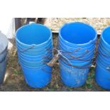 Eighteen blue calf plastic buckets.