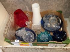 A quantity of assorted coloured glass, vases, bowls etc.