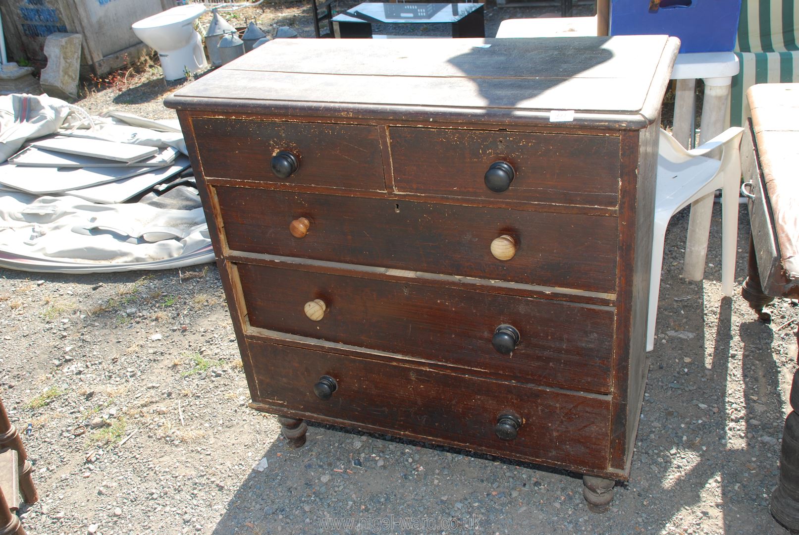 A Pine chest of two short over three long drawers, 38'' wide x 17'' d x 30'' h.