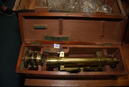 An early Mahogany cased brass surveyors level for repair, level bubble tube absent,