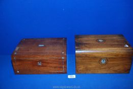 A Victorian sewing box and another box, both with inlaid mother of pearl, both a/f.