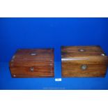 A Victorian sewing box and another box, both with inlaid mother of pearl, both a/f.