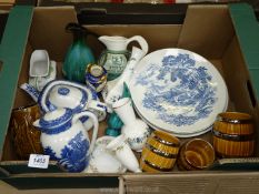 A large quantity of china including 'Old Willow' Adderley ware teapot and hot water jug,