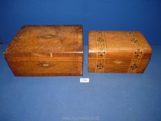 A small correspondence box with inlaid lid and green leather inset (a/f),