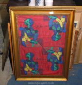 A vintage silk Picasso signed scarf, framed 35" x 28".