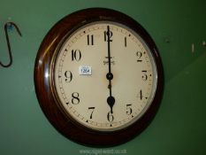 A Smiths 8 Day wall Clock, 15'' x 15 1/2'', with key.