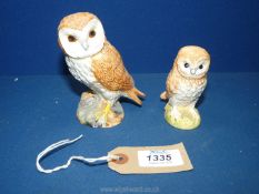 A Beswick barn owl 12" tall and another figure of a Beswick Owlet 9" tall.