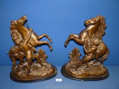 A pair of cast metal/spelter 'The Horses of Marley' figures of man taming a rearing horse,