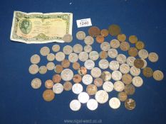 A quantity of English coins including shillings, six pence, three pence pieces,