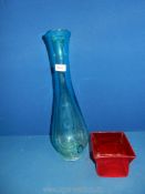 A very tall blue vase with irregular circular pattern with pontil mark to base, 19 1/2" tall,