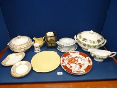 A box of china by Royal Worcester and Wedgwood to include plates, tureens, etc. some a/f.