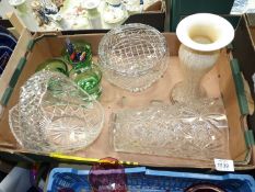 A quantity of glass including a cut glass basket, cut glass rose bowl,