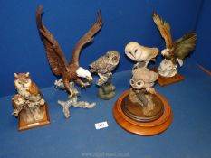 A quantity of bird ornaments including 'America Majesty,' by Franklin Mint, and two G.