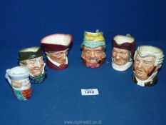 Five character jugs including Old Gaffer, Cardinal ( chip to rim), Cap'n Cuttle,