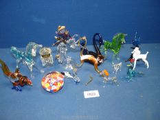 A small quantity of glass animals including a large glass cat (a/f), birds, and dogs.