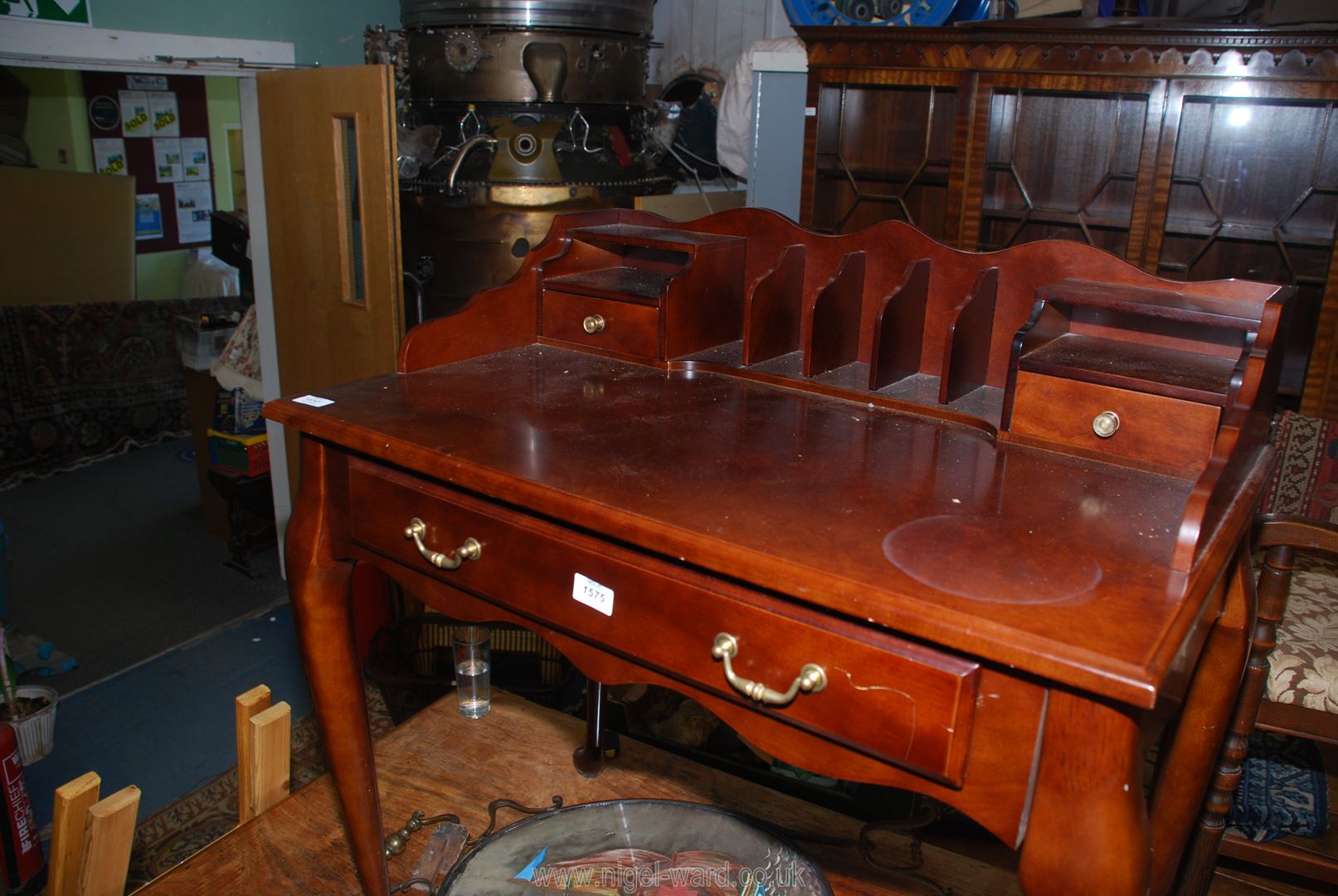 A dark Mahogany writing Table standing on canted cabriole legs and having a frieze drawer with drop - Image 2 of 2